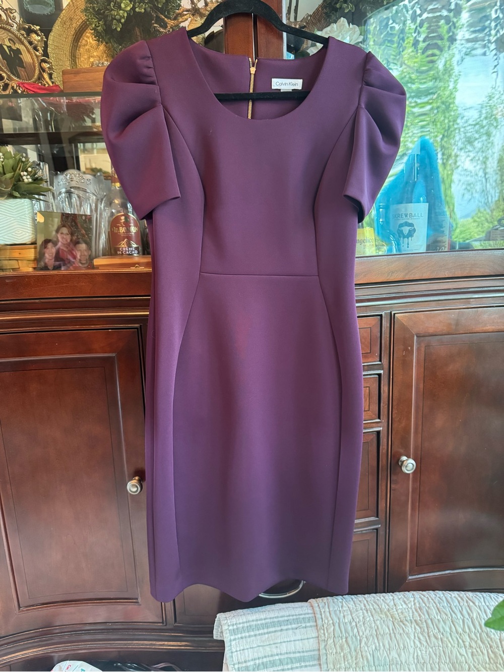 Calvin Klein Plum Puff-Sleeve Midi Dress